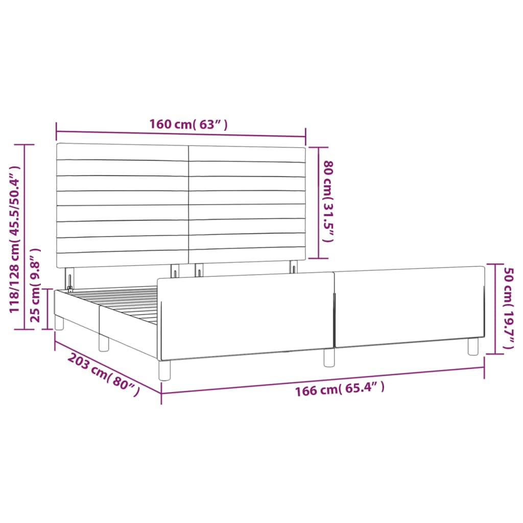 Okvir za krevet bez madraca crni 160x200 cm baršunasti