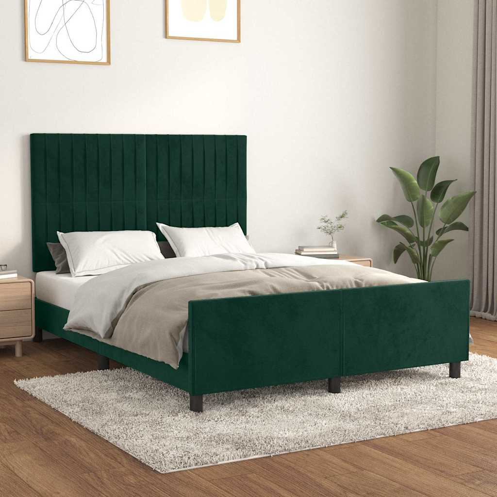 Okvir za krevet bez madraca tamnozeleni 140x190 cm baršunasti