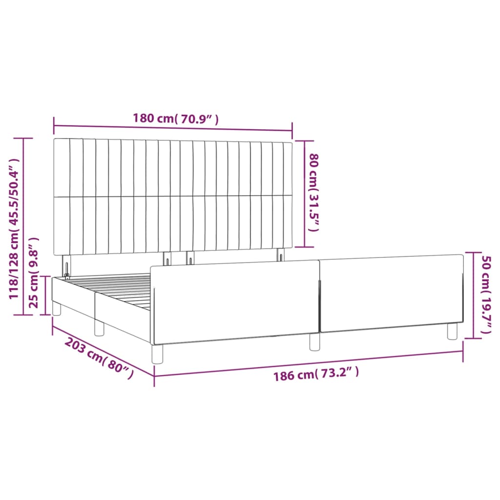 Okvir za krevet s uzglavljem svjetlosivi 180x200 cm baršunasti