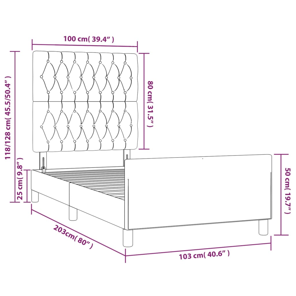 Okvir za krevet s uzglavljem ružičasti 100x200 cm baršunasti