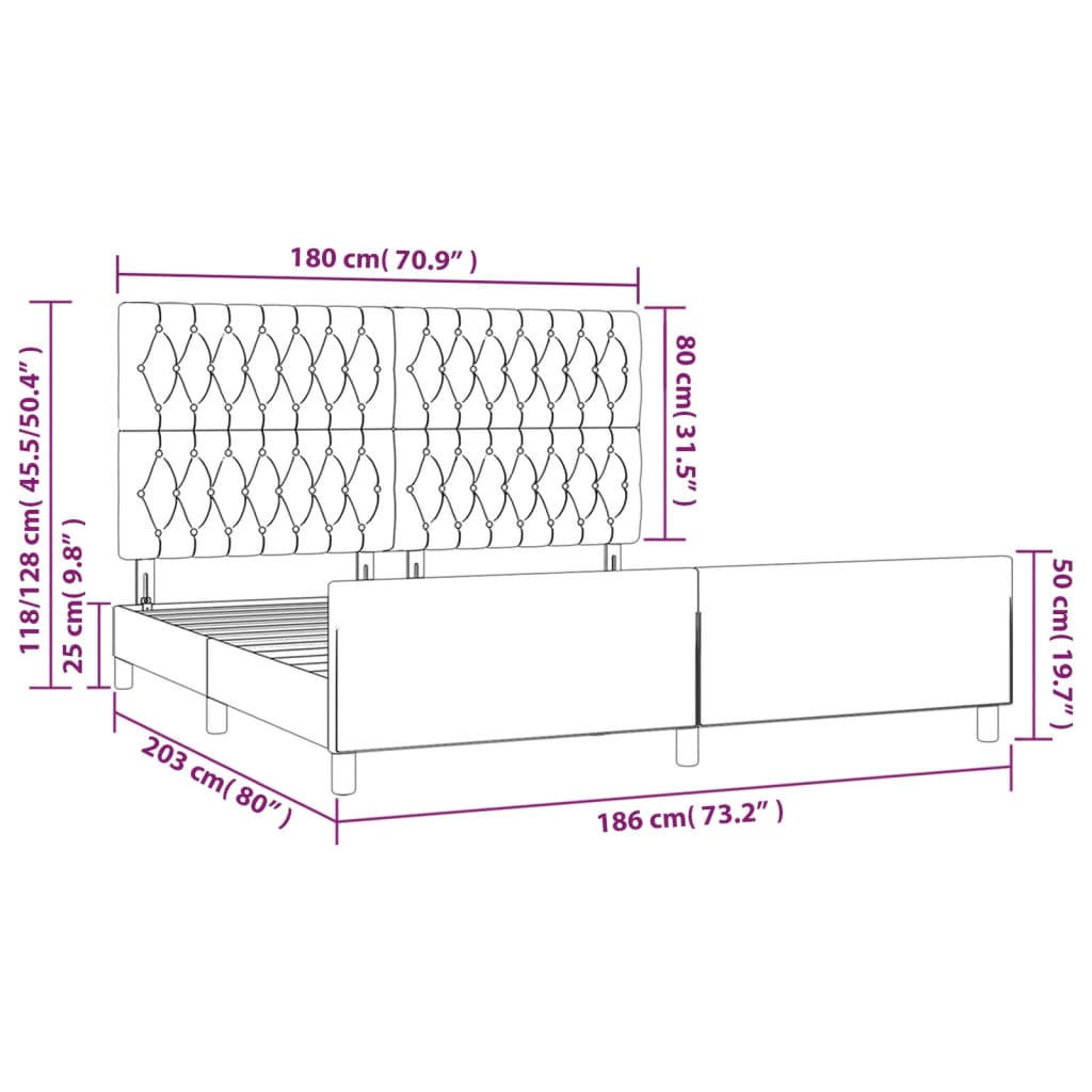 Okvir za krevet s uzglavljem crni 180x200 cm baršunasti