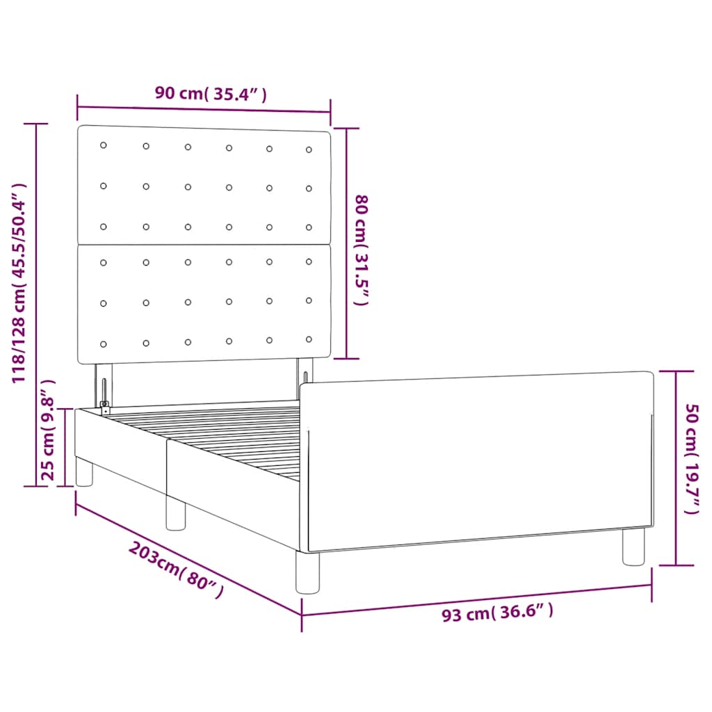 Okvir za krevet bez madraca tamnozeleni 90x200 cm baršunasti