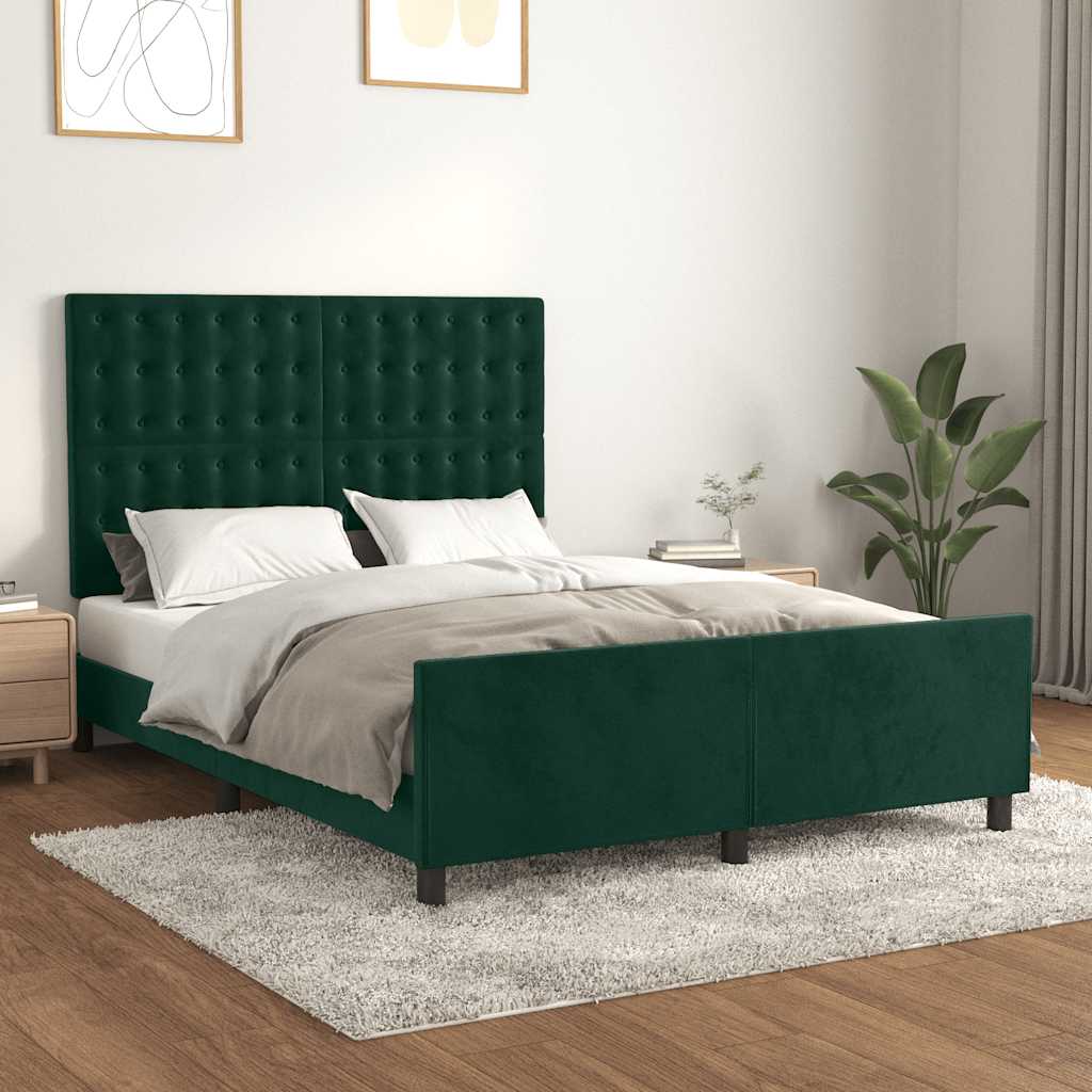 Okvir za krevet bez madraca tamnozeleni 140x190 cm baršunasti