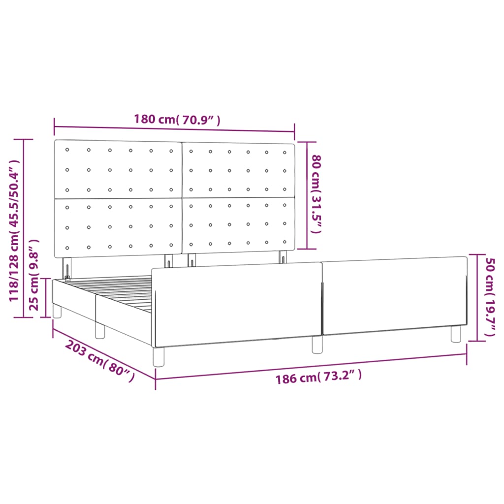 Okvir za krevet s uzglavljem svjetlosivi 180x200 cm baršunasti