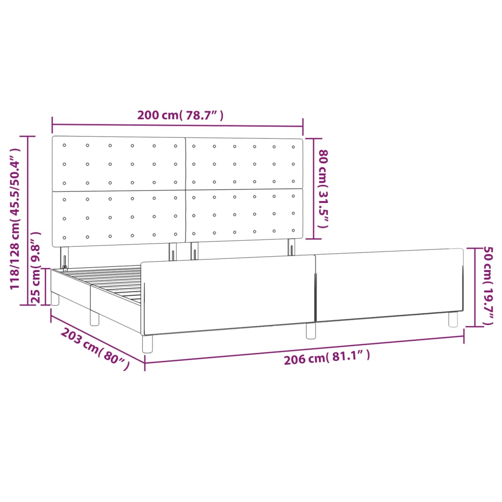 Okvir za krevet bez madraca tamnosivi 200x200 cm baršunasti