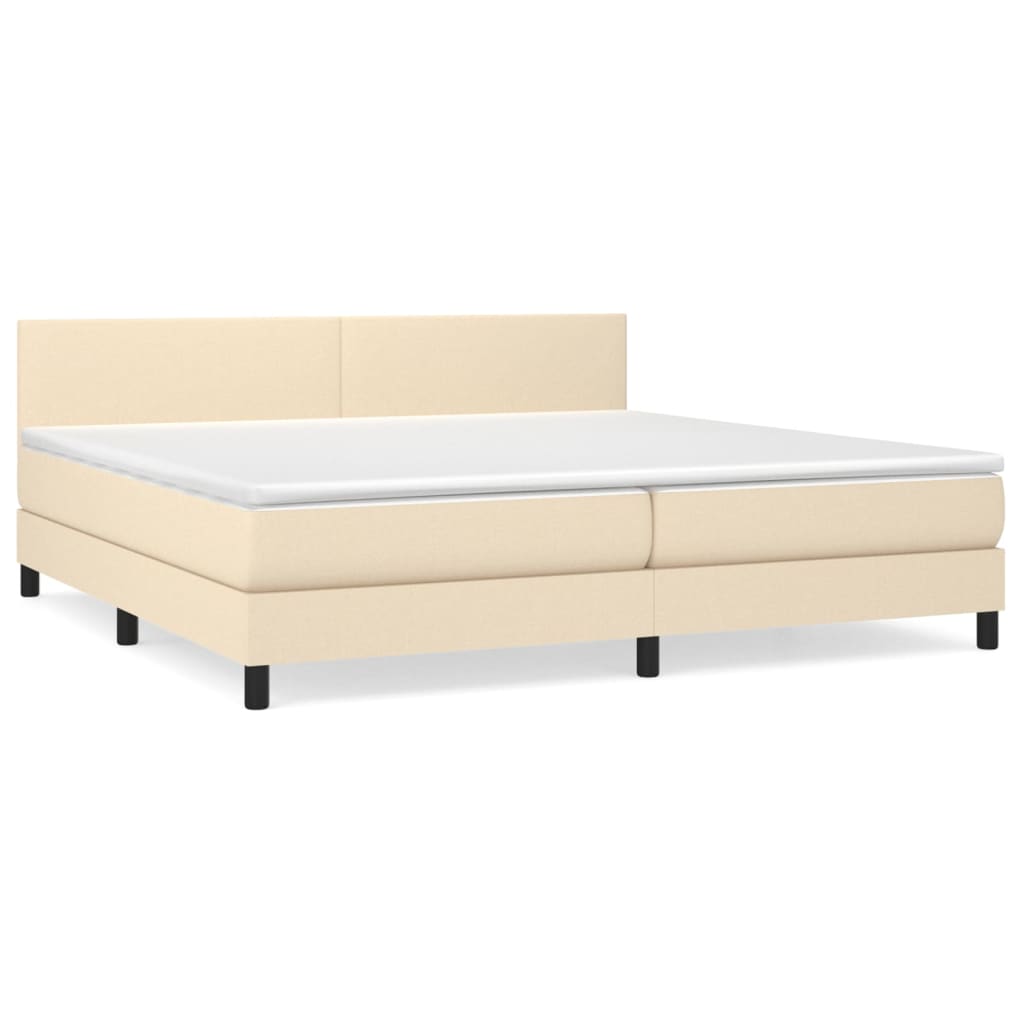 Krevet s oprugama i madracem krem 200 x 200 cm od tkanine