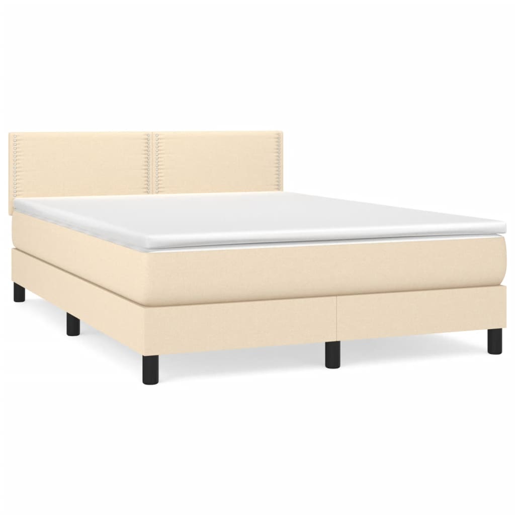 Krevet s oprugama i madracem krem 140 x 190 cm od tkanine