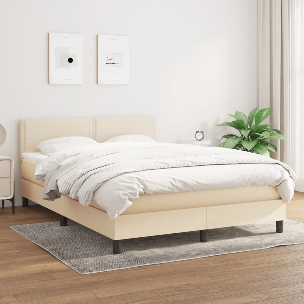 Krevet s oprugama i madracem krem 140 x 190 cm od tkanine