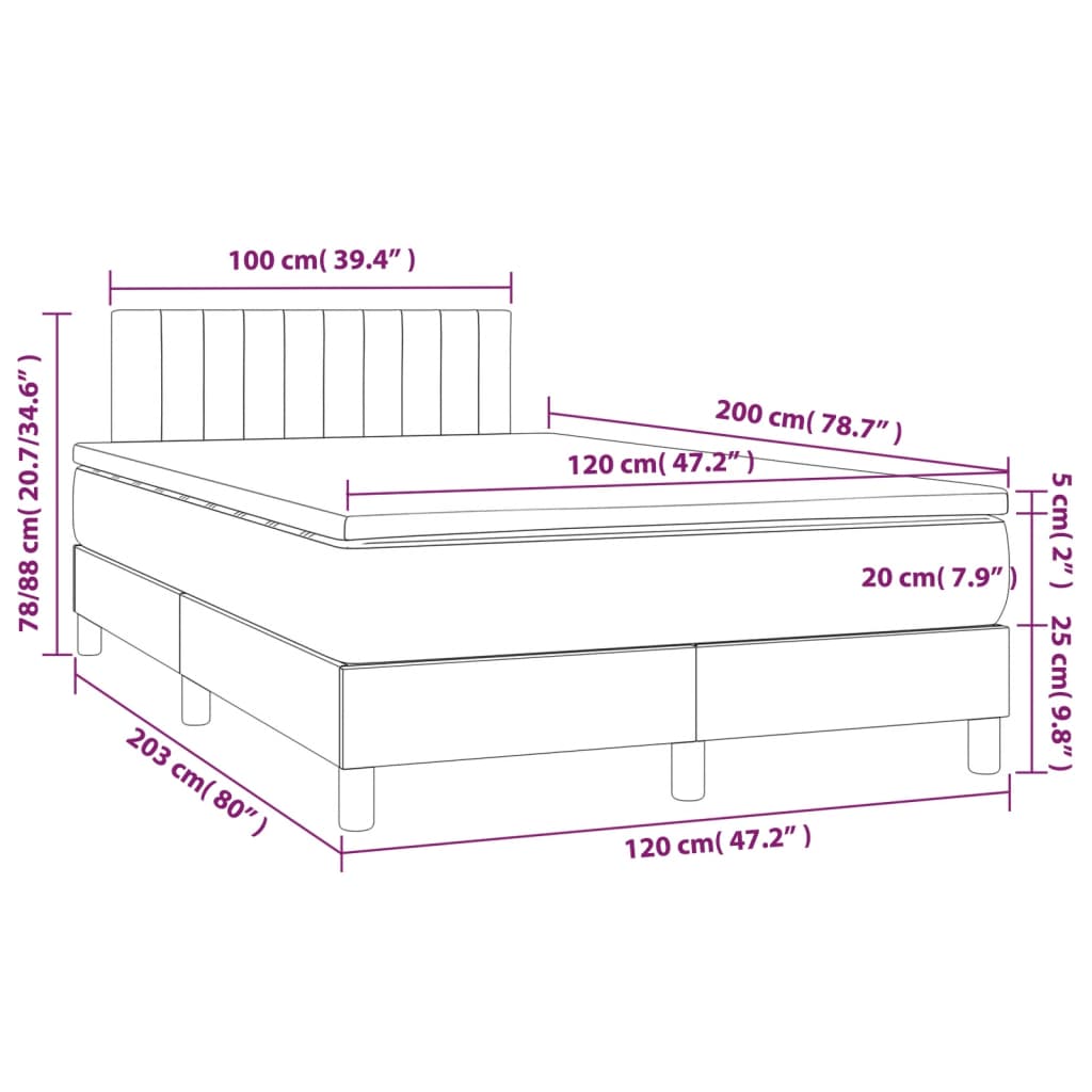 Krevet s oprugama i madracem krem 120 x 200 cm od tkanine