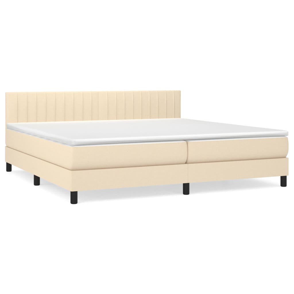 Krevet s oprugama i madracem krem 200 x 200 cm od tkanine