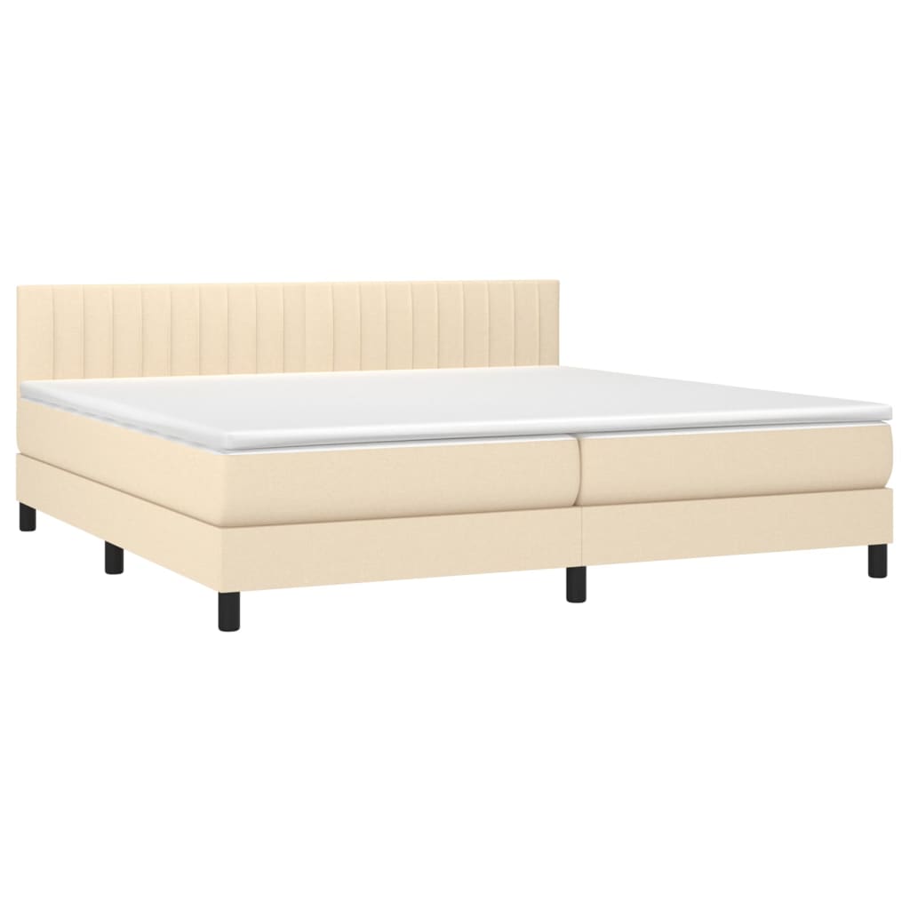 Krevet s oprugama i madracem krem 200 x 200 cm od tkanine