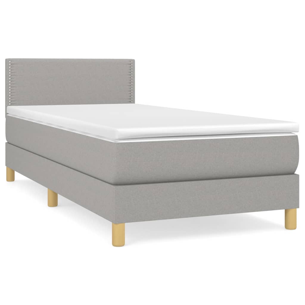 Box spring krevet s madracem svjetlosivi 90x190 cm od tkanine