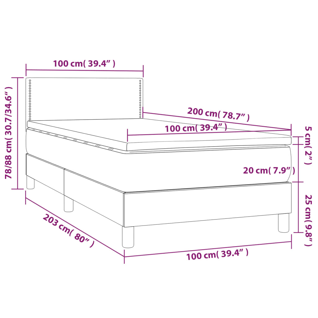 Krevet s oprugama i madracem tamnosivi 100 x 200 cm od tkanine