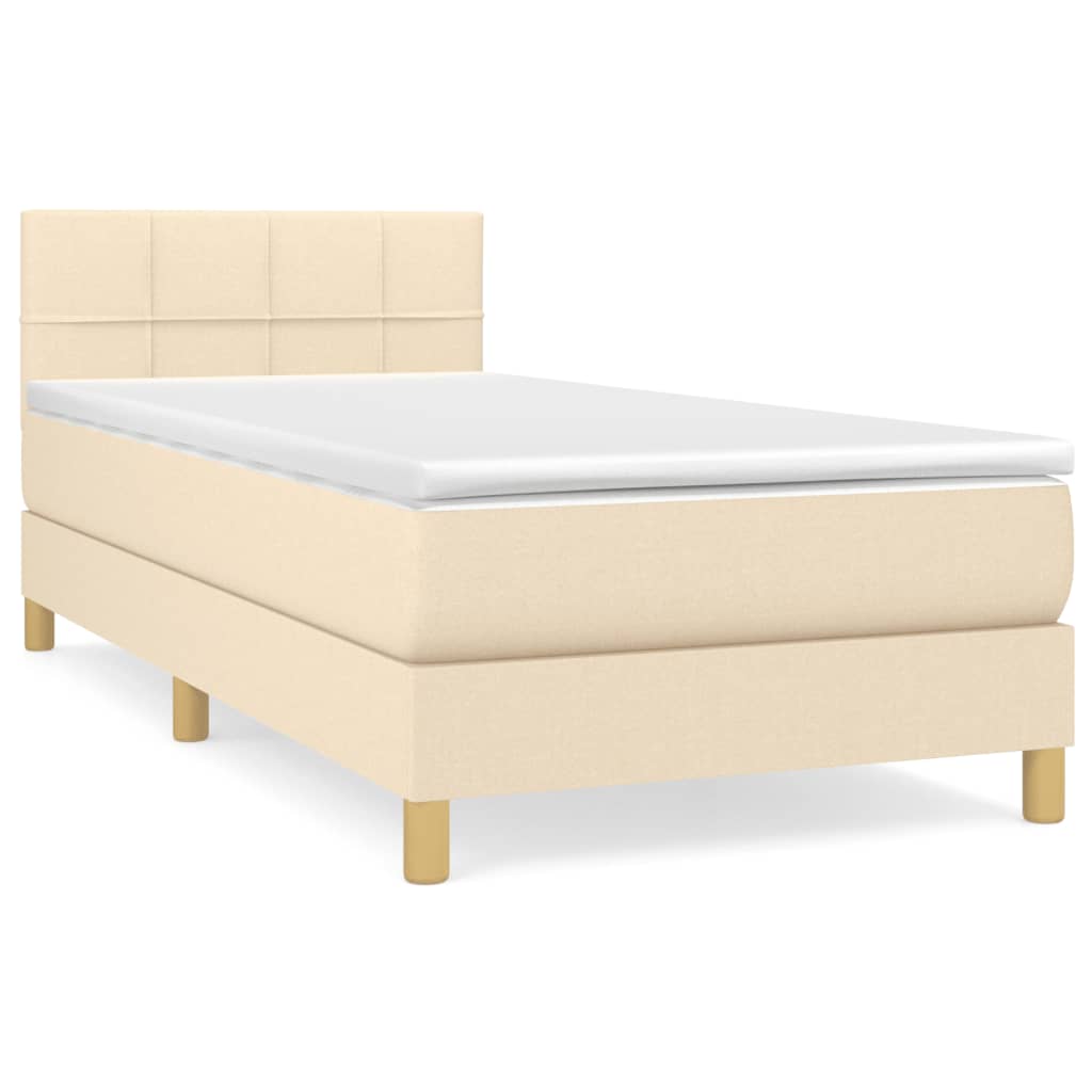Krevet s oprugama i madracem krem 90 x 200 cm od tkanine