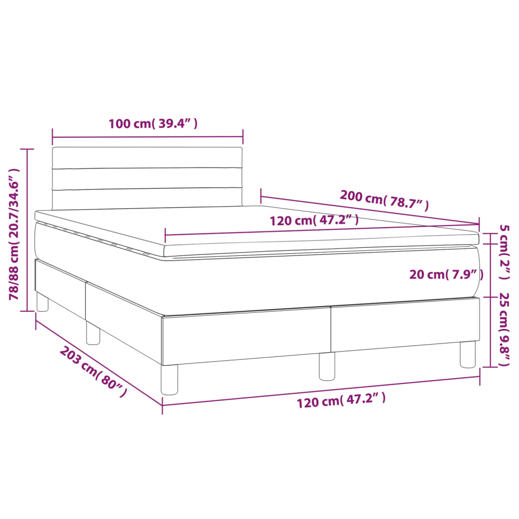 Krevet s oprugama i madracem tamnosivi 120 x 200 cm od tkanine