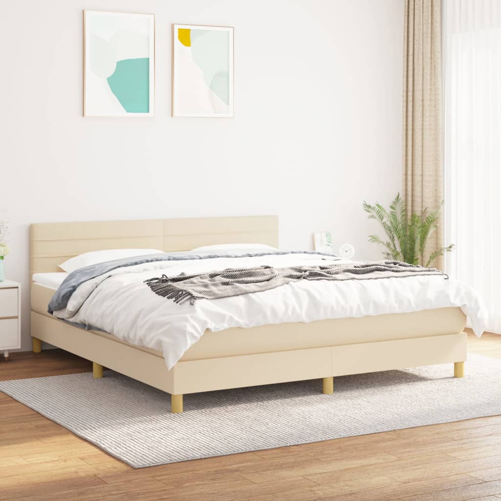 Krevet s oprugama i madracem krem 180x200 cm od tkanine