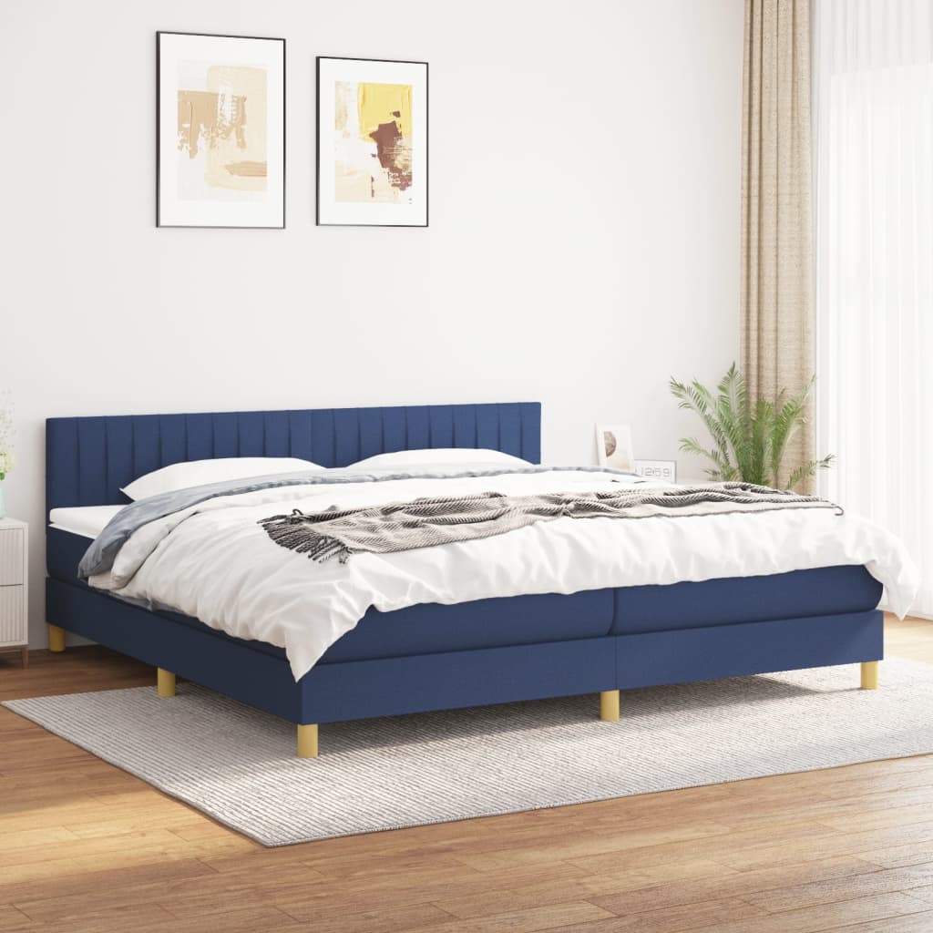 Krevet s oprugama i madracem plavi 200 x 200 cm od tkanine