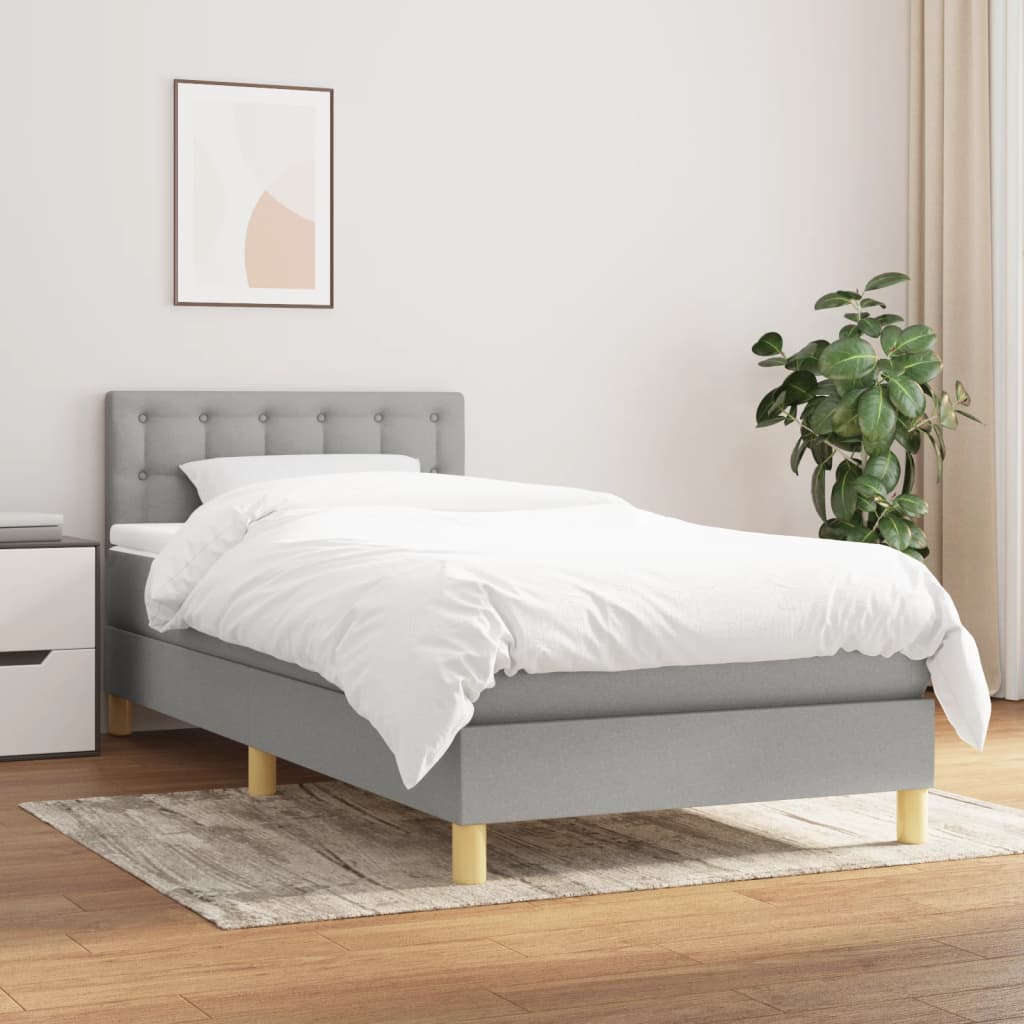Box spring krevet s madracem svjetlosivi 90x190 cm od tkanine