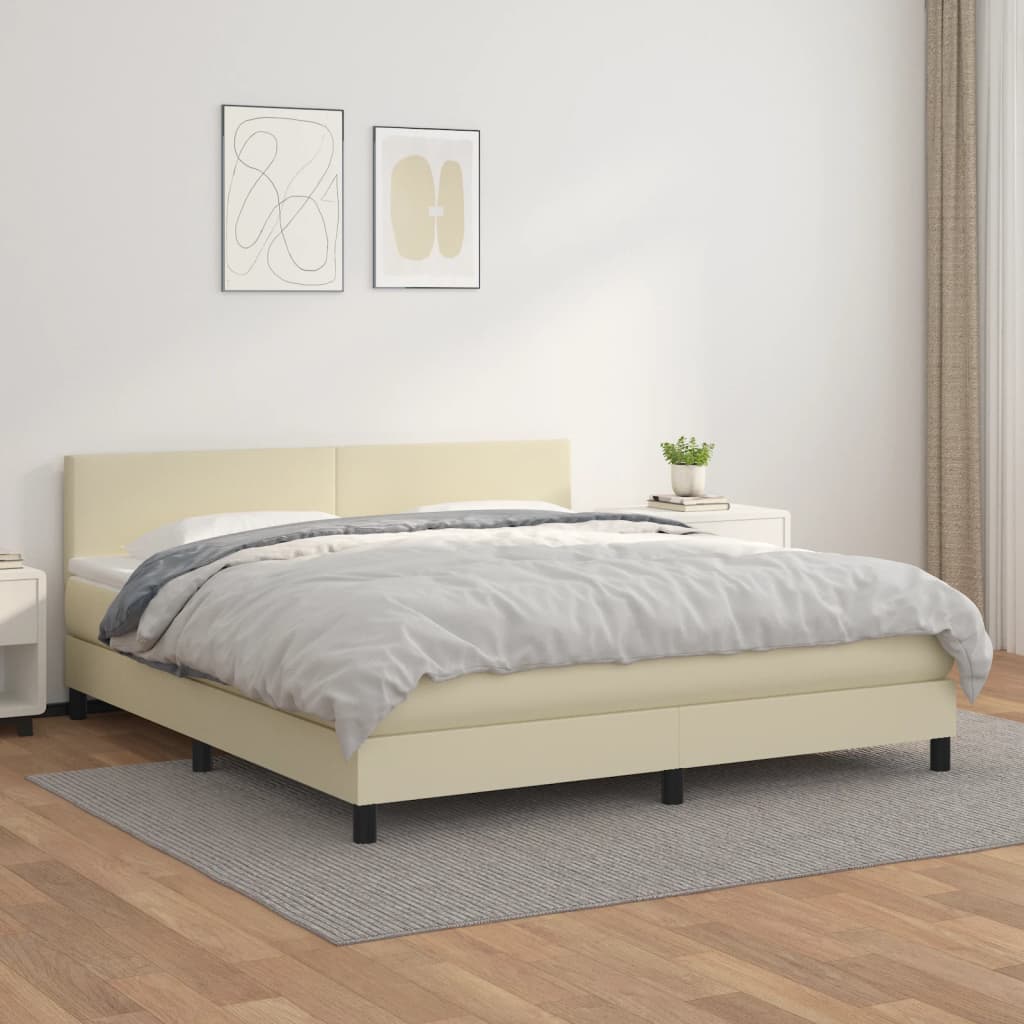 Krevet s oprugama i madracem krem 160x200 cm od umjetne kože