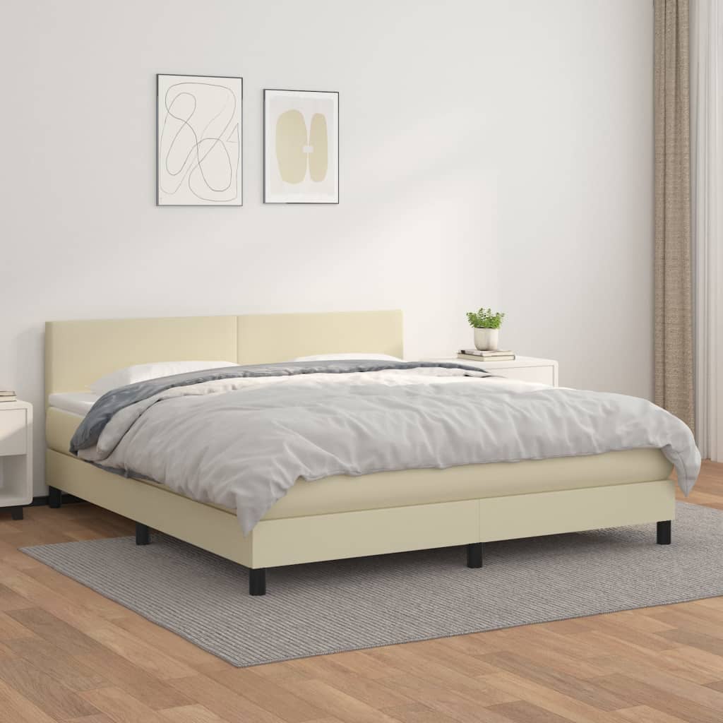 Krevet s oprugama i madracem krem 180x200 cm od umjetne kože
