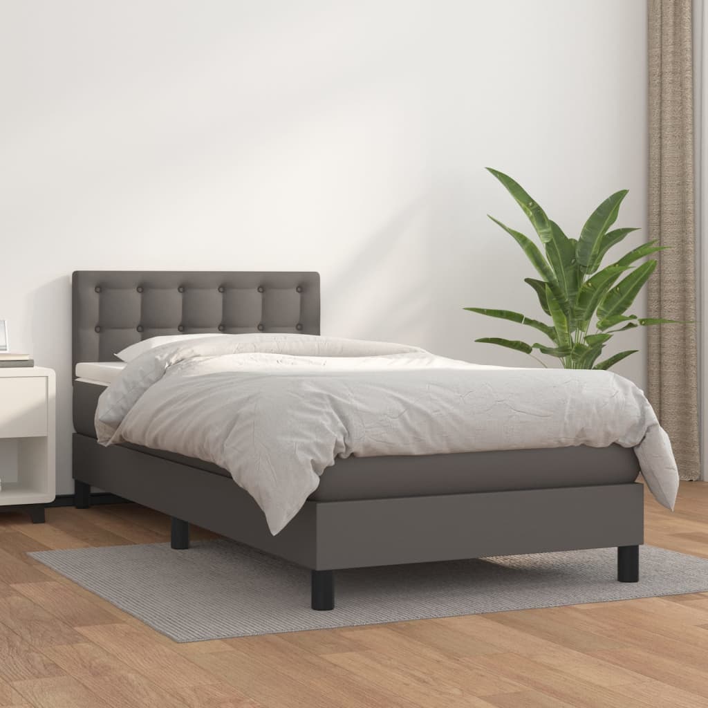 Krevet s oprugama i madracem sivi 90 x 190 cm od umjetne kože