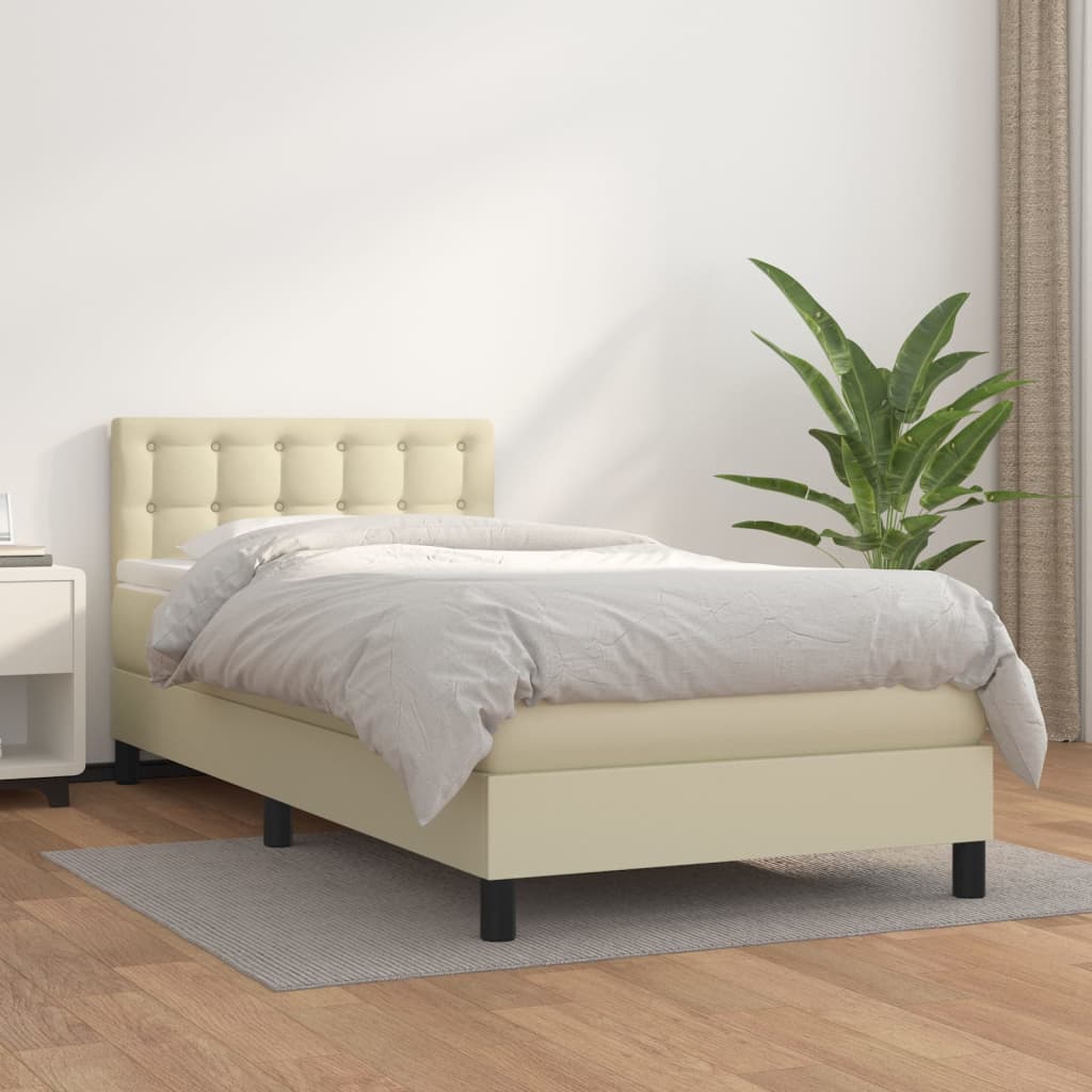 Krevet s oprugama i madracem krem 100x200 cm od umjetne kože