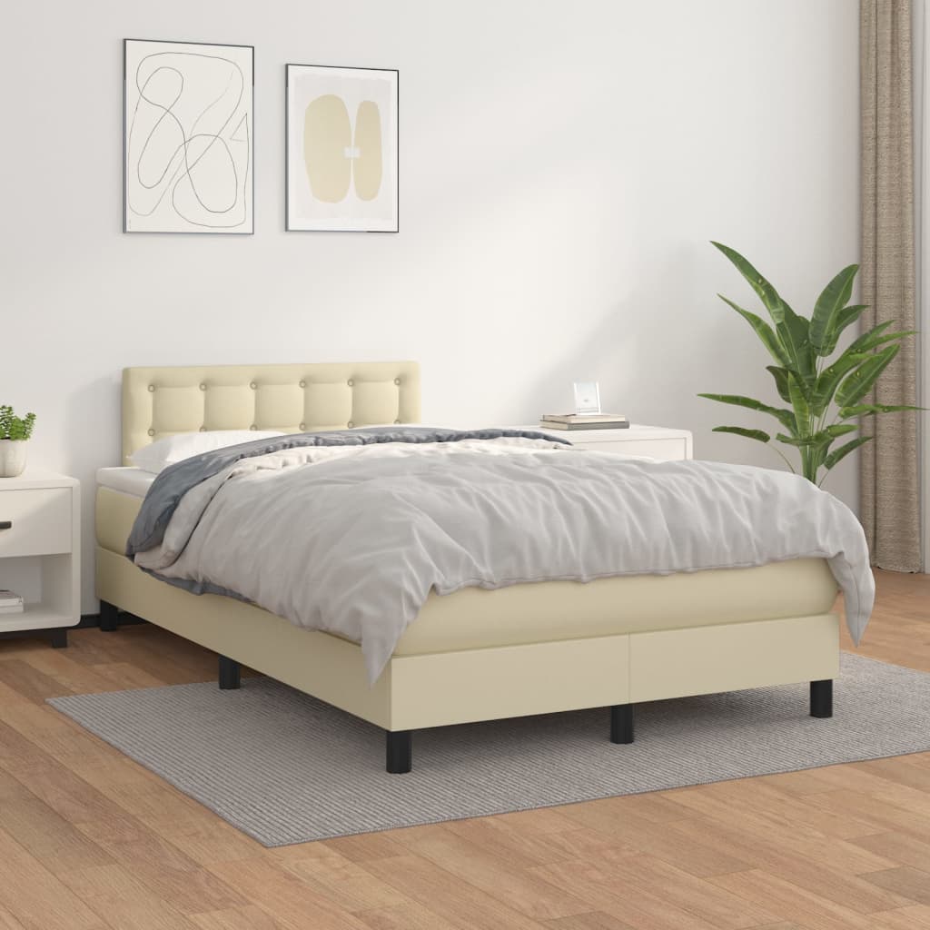 Krevet s oprugama i madracem krem 120x200 cm od umjetne kože