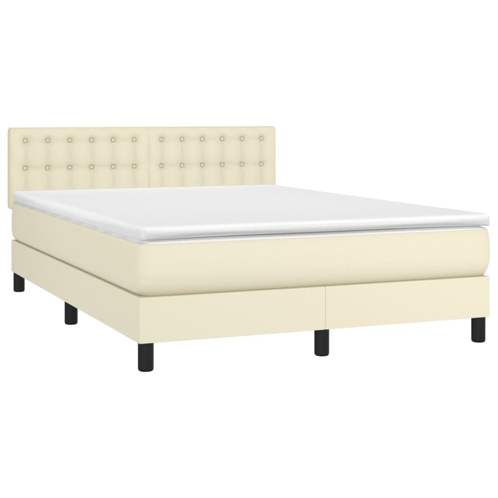 Krevet s oprugama i madracem krem 140 x 190 cm od umjetne kože