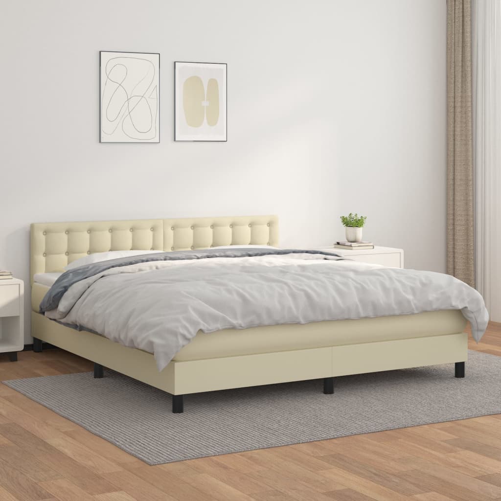 Krevet s oprugama i madracem krem 160x200 cm od umjetne kože