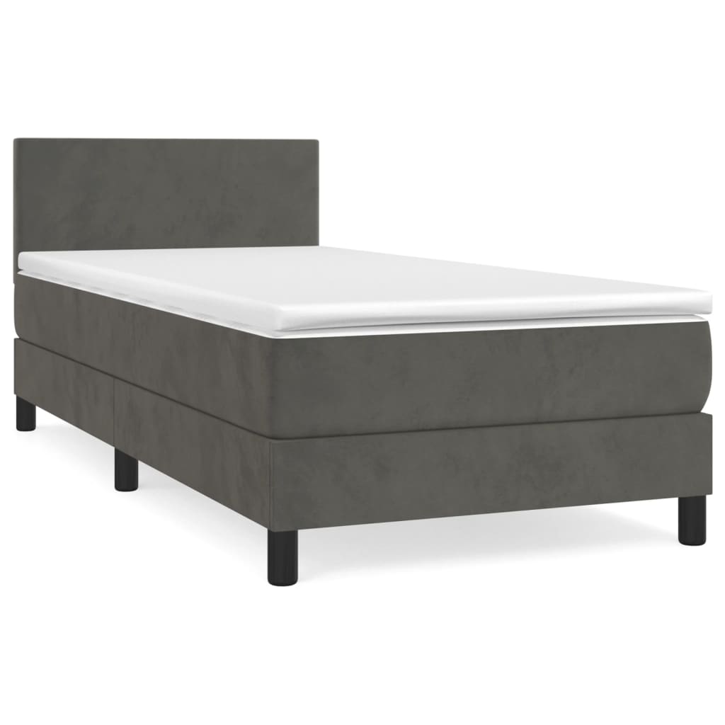 Box spring krevet s madracem tamnosivi 90x190 cm baršunasti