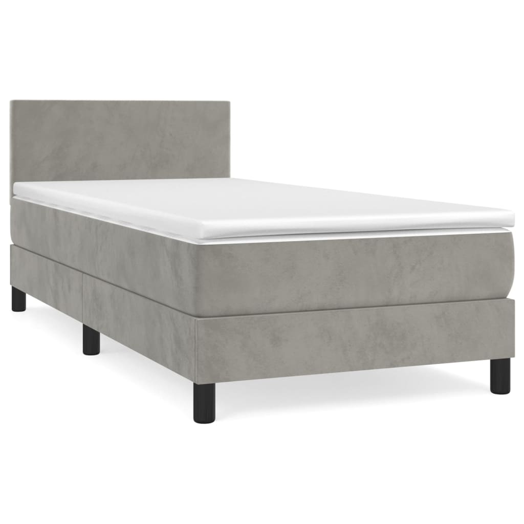 Box spring krevet s madracem svjetlosivi 90x190 cm baršunasti