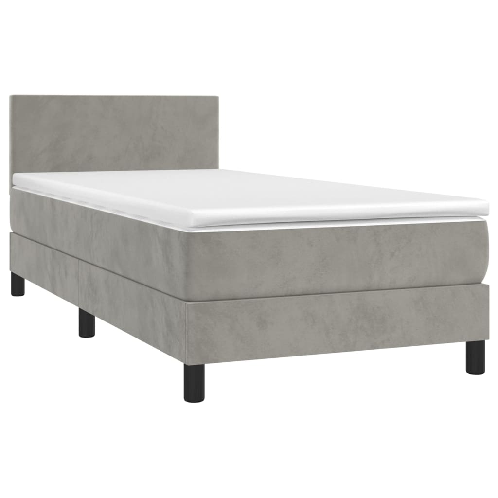 Box spring krevet s madracem svjetlosivi 90x190 cm baršunasti
