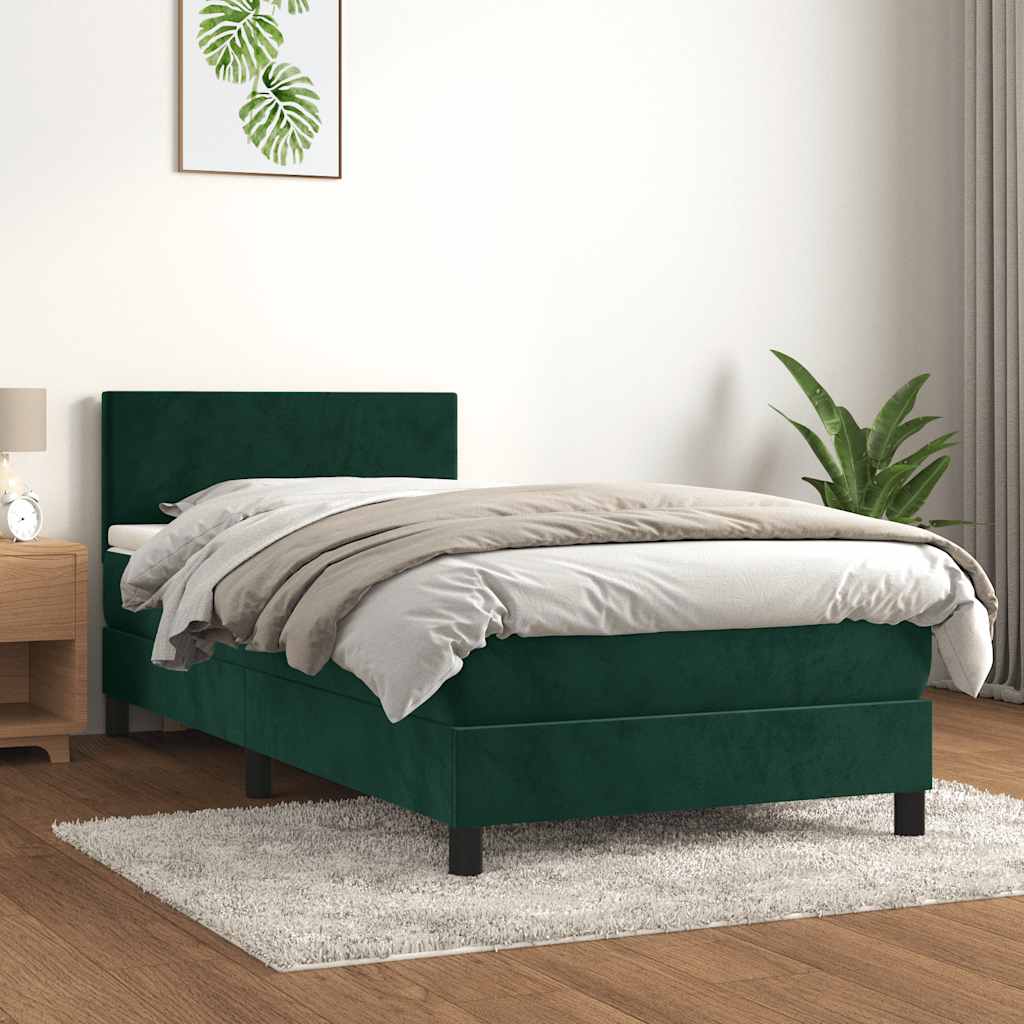 Box spring krevet s madracem tamnozeleni 90x200 cm baršunasti