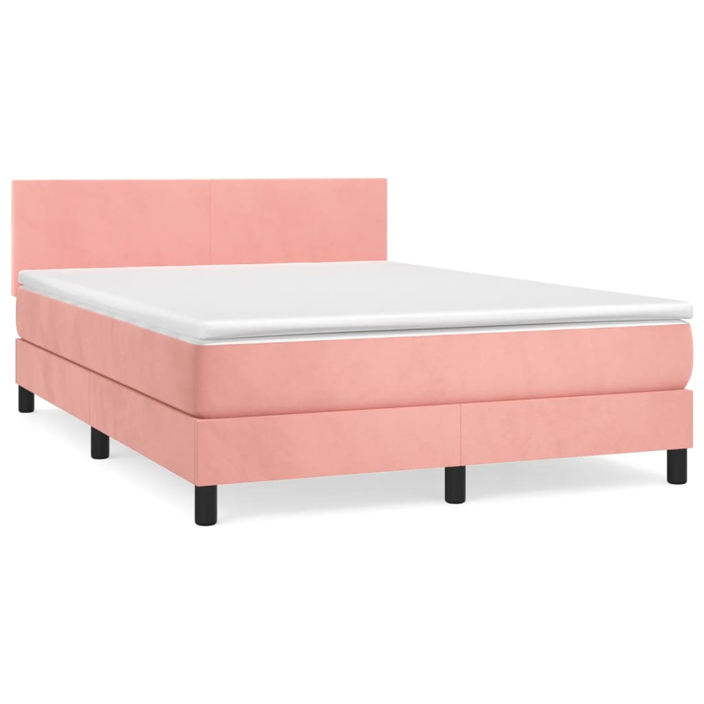 Krevet s oprugama i madracem ružičasti 140x190 cm baršunasti