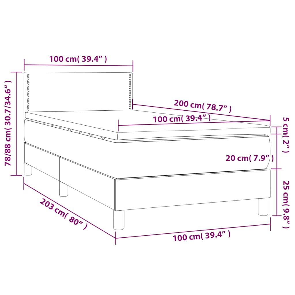 Box spring krevet s madracem tamnoplavi 100x200 cm baršunasti