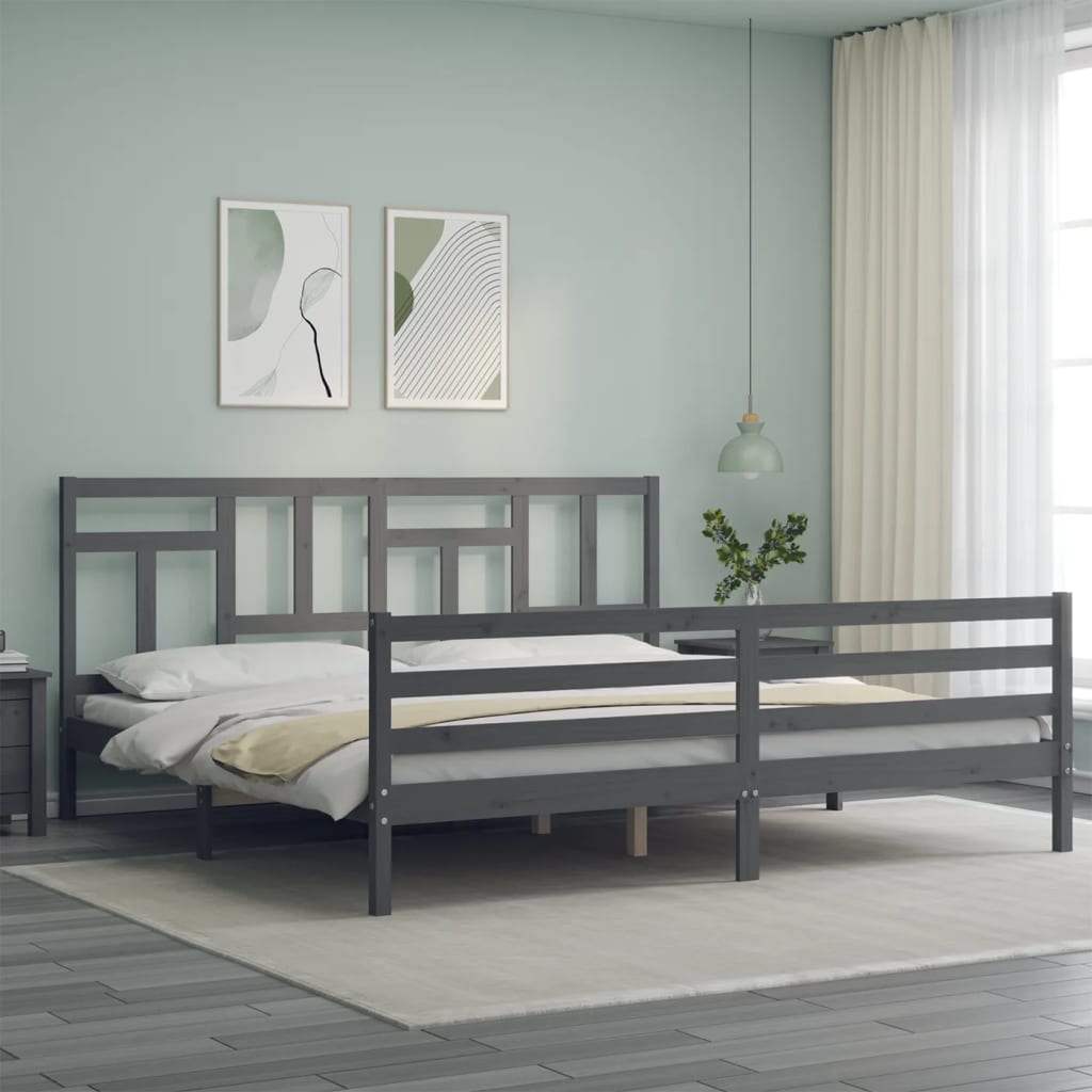 Okvir za krevet s uzglavljem sivi 200 x 200 cm od masivnog drva