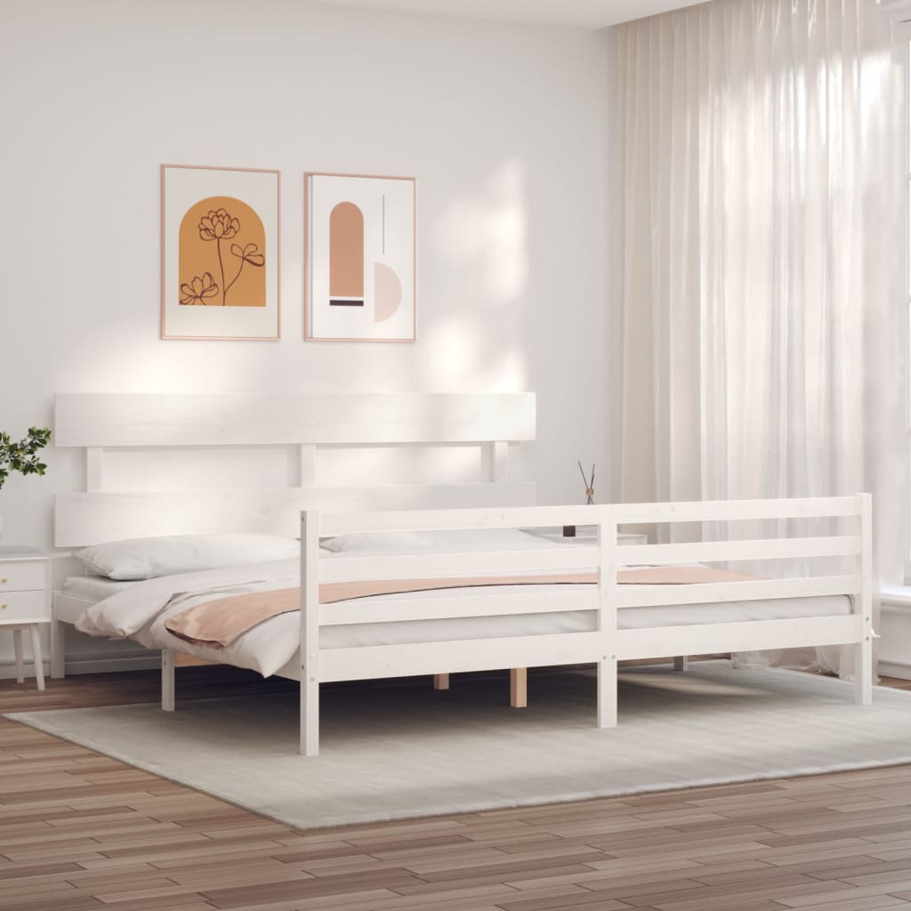 Okvir za krevet s uzglavljem bijeli 200x200 cm od masivnog drva