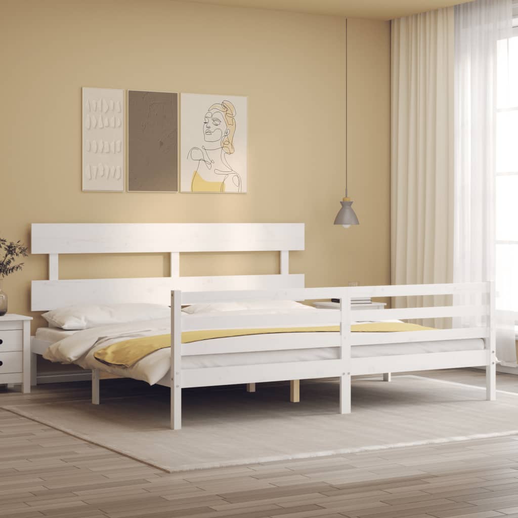 Okvir za krevet s uzglavljem bijeli 200x200 cm od masivnog drva