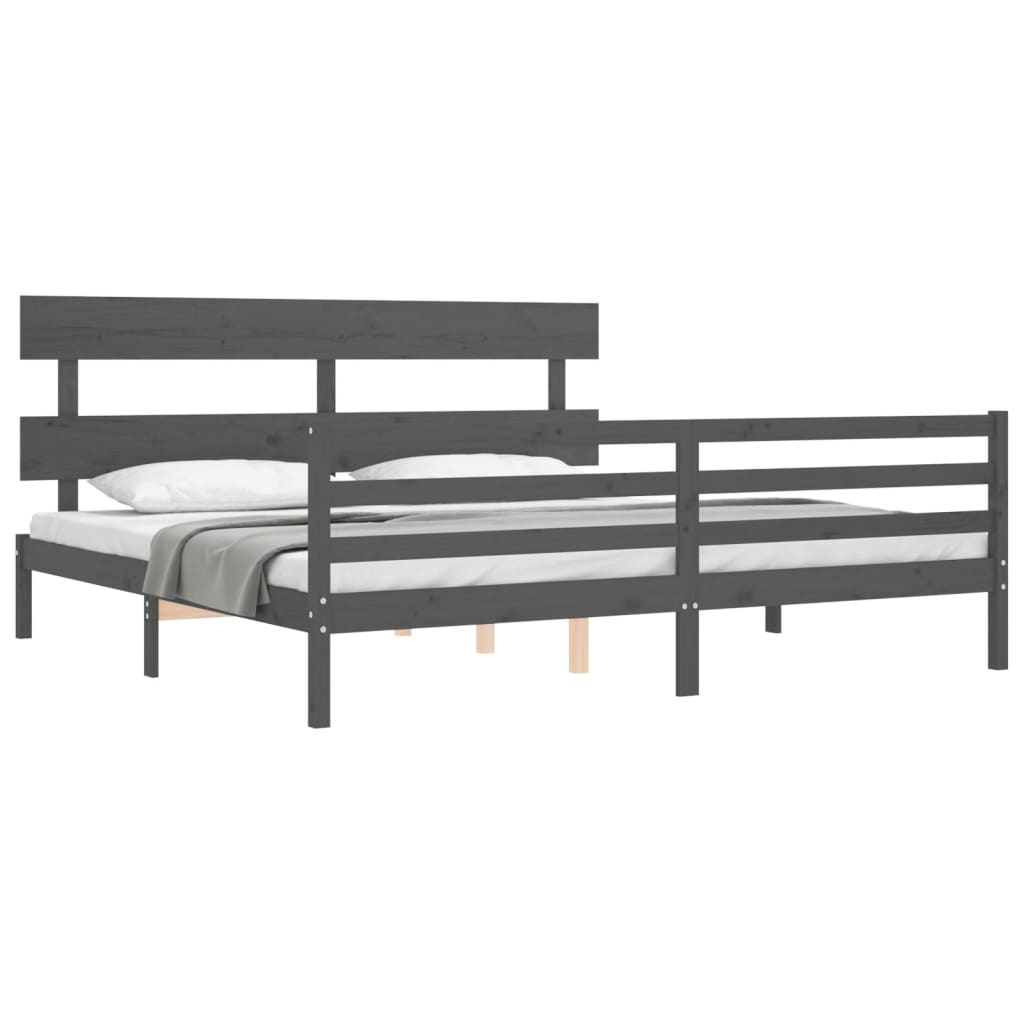 Okvir za krevet s uzglavljem sivi 200 x 200 cm od masivnog drva