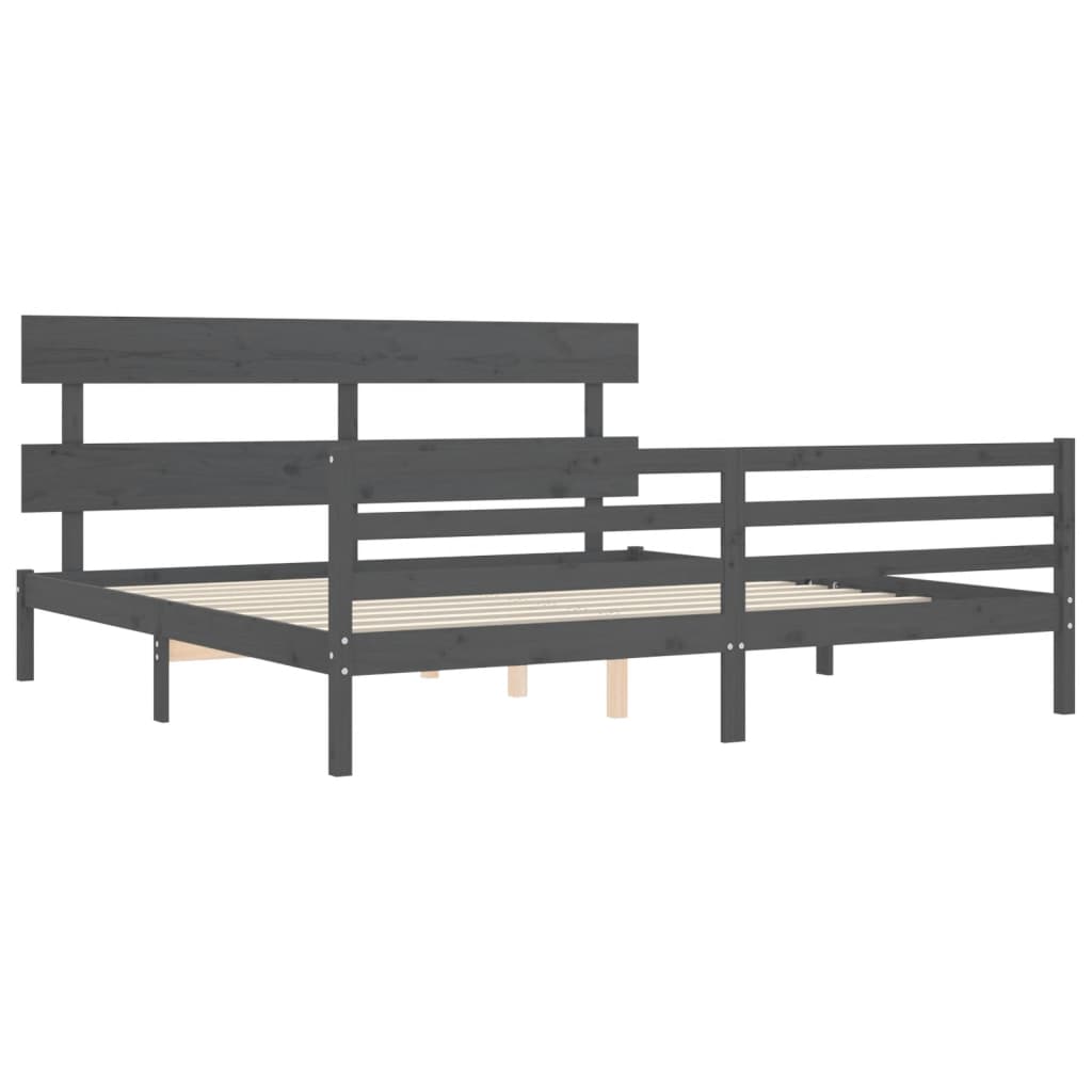 Okvir za krevet s uzglavljem sivi 200 x 200 cm od masivnog drva