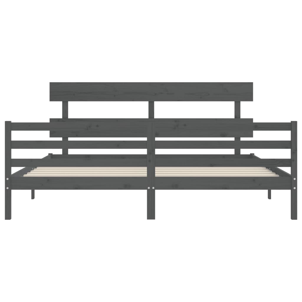 Okvir za krevet s uzglavljem sivi 200 x 200 cm od masivnog drva