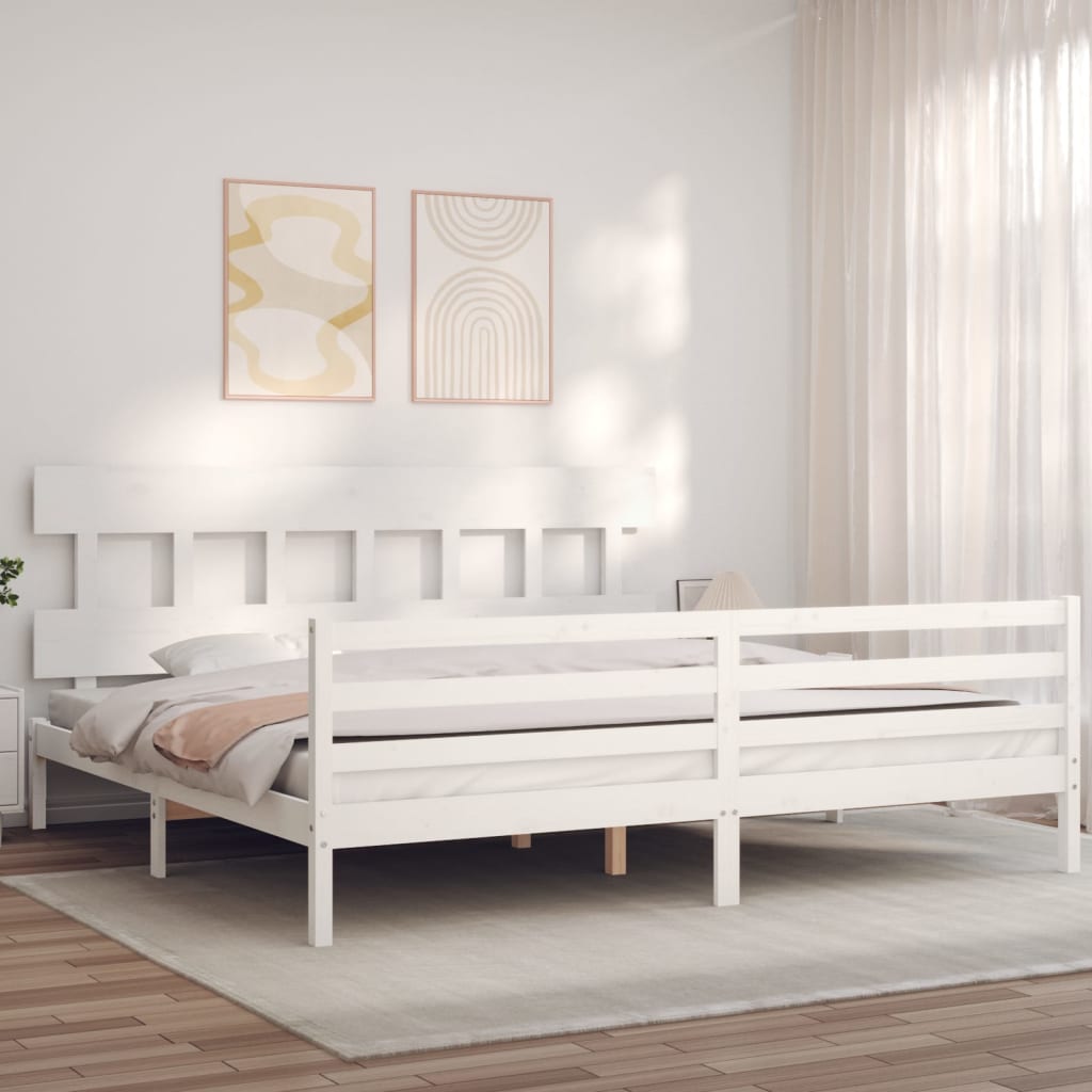 Okvir za krevet s uzglavljem bijeli 200x200 cm od masivnog drva