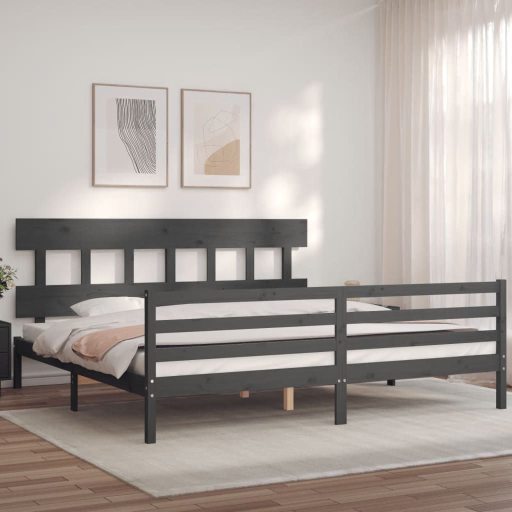 Okvir za krevet s uzglavljem sivi 200 x 200 cm od masivnog drva