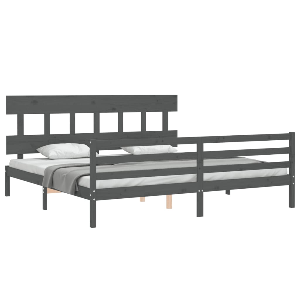 Okvir za krevet s uzglavljem sivi 200 x 200 cm od masivnog drva