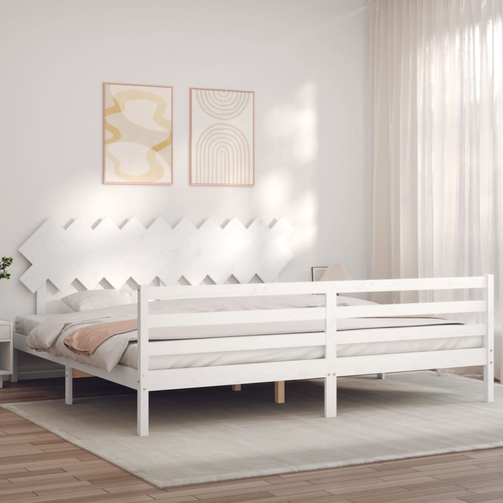 Okvir za krevet s uzglavljem bijeli 200x200 cm od masivnog drva