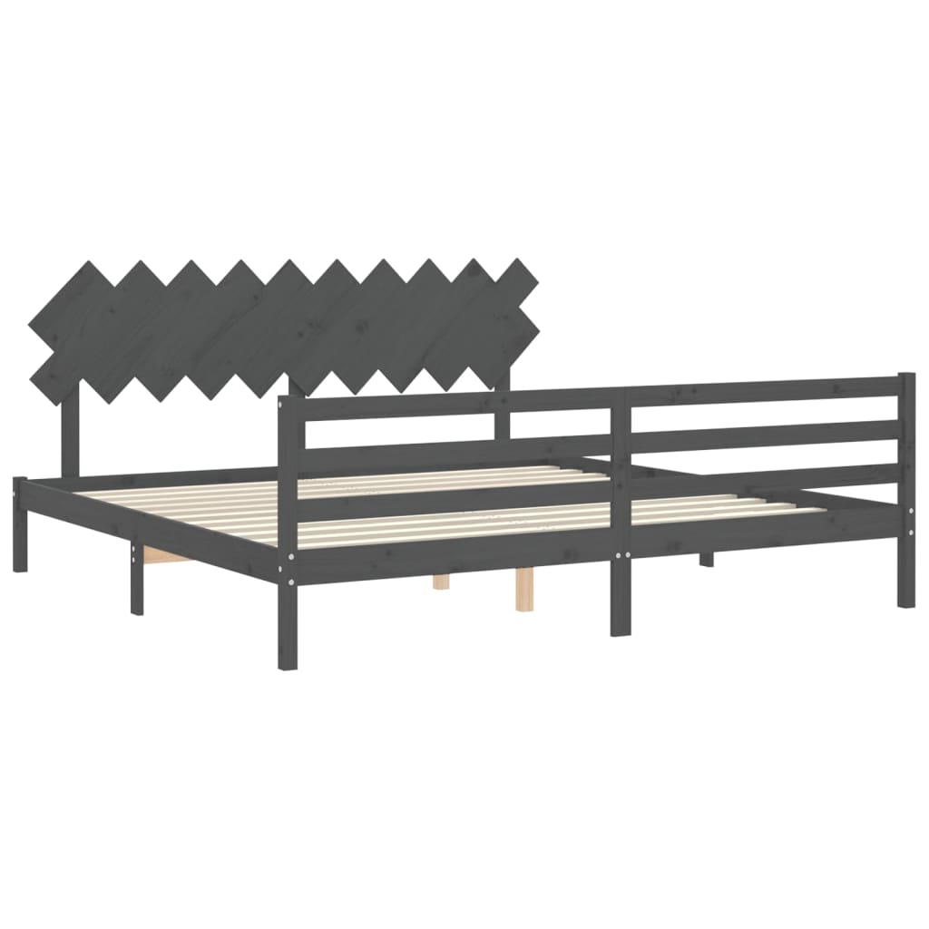 Okvir za krevet s uzglavljem sivi 200 x 200 cm od masivnog drva