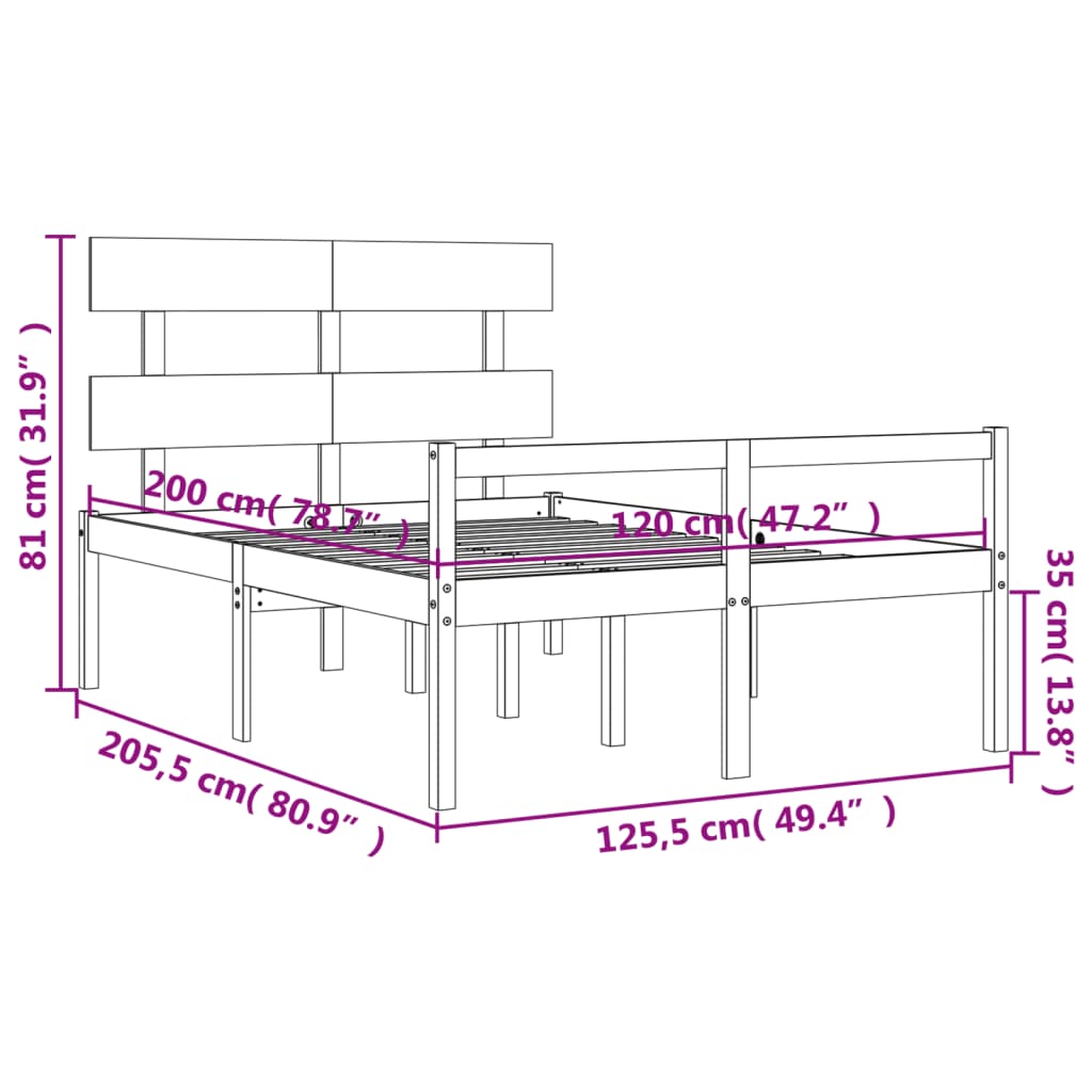 Krevet za starije s uzglavljem 120x200 cm od masivnog drva