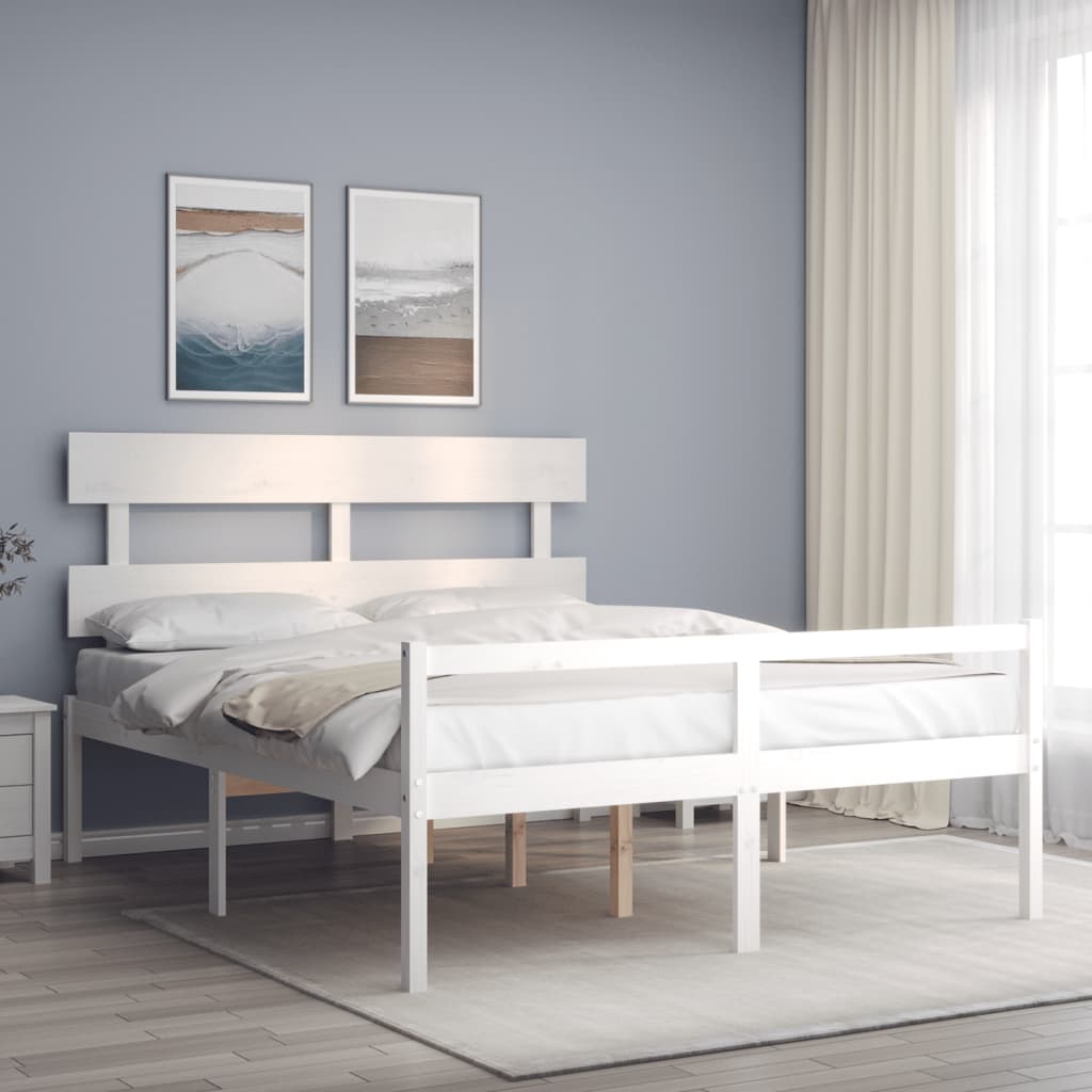 Krevet za starije s uzglavljem bijeli 160x200 cm masivnog drva