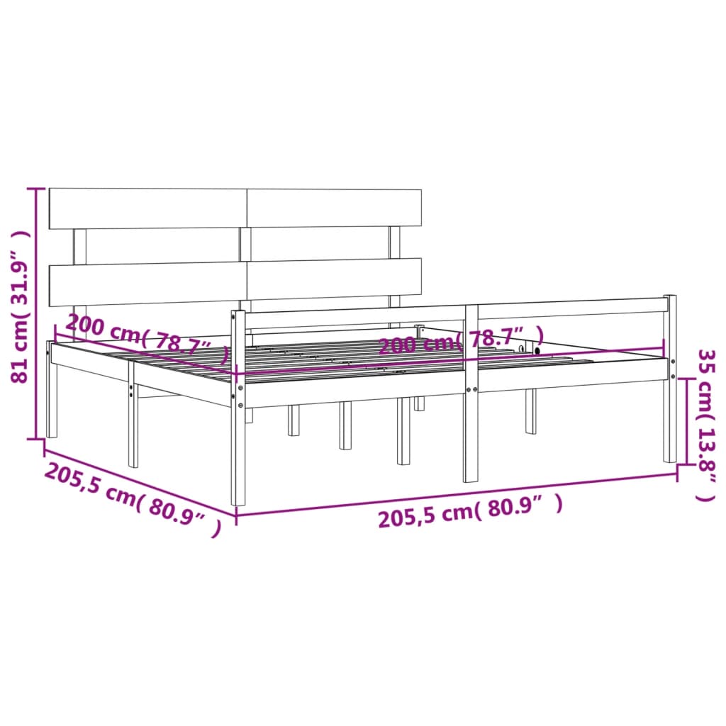 Krevet za starije s uzglavljem bijeli 200x200 cm masivnog drva