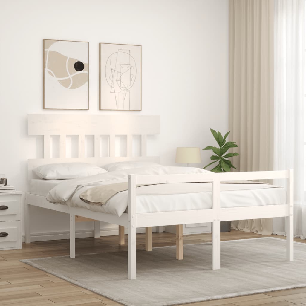 Krevet za starije s uzglavljem bijeli 140x190 cm masivnog drva